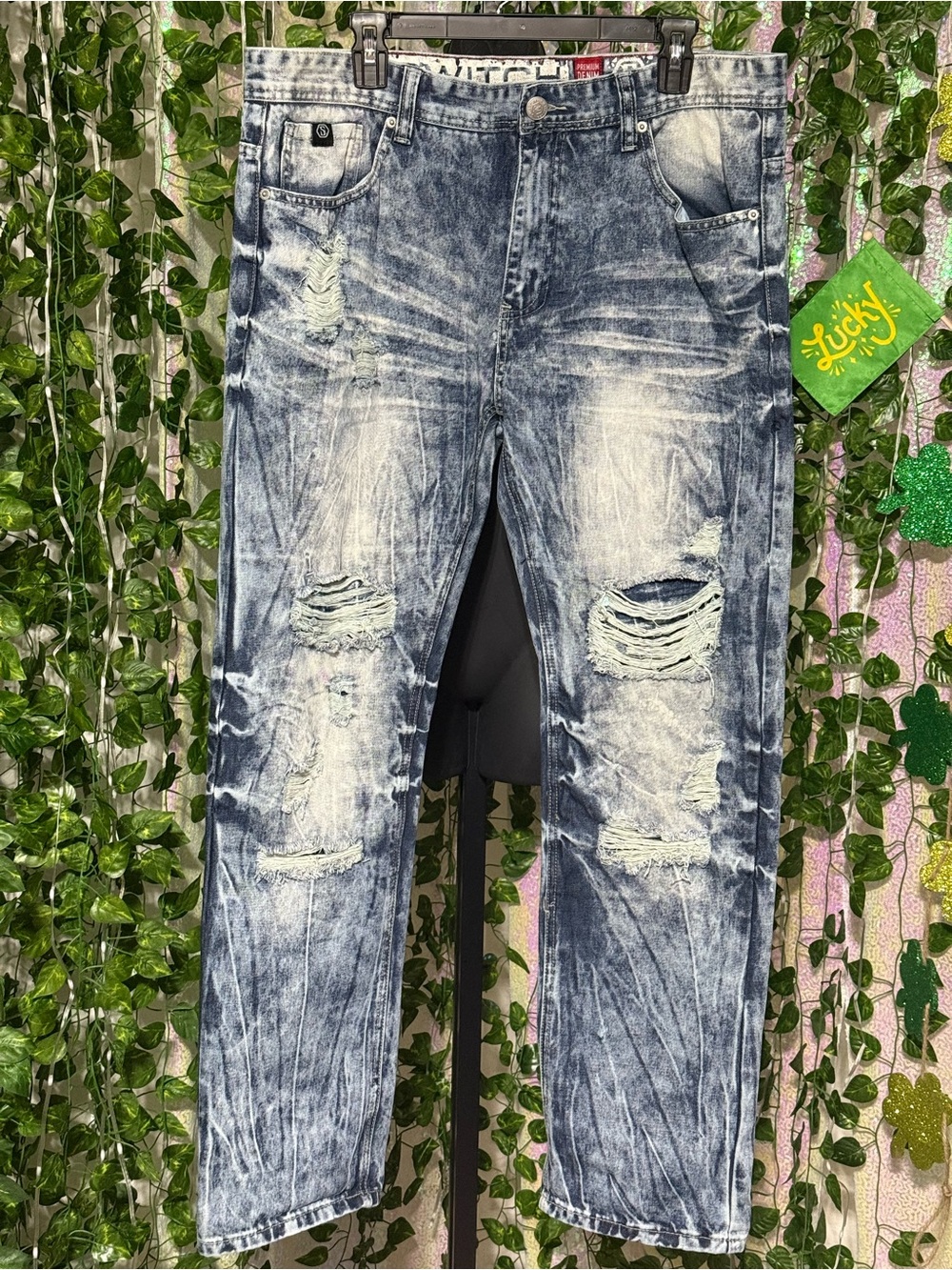 Switch Premium Men's Distressed Acid-Wash  Jeans - Blue size 38 x 32